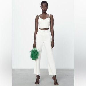 ZARA DENIM CORSET STYLE TOP ECRU WHITE CROPPED TANK 8527/060 XS